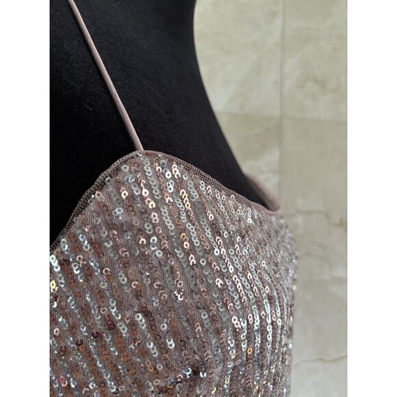 Adrianna Papell Stripe Sequin Mini Slip Dress Sz 2, Rose Gold Cocktail Party - Picture 5 of 12